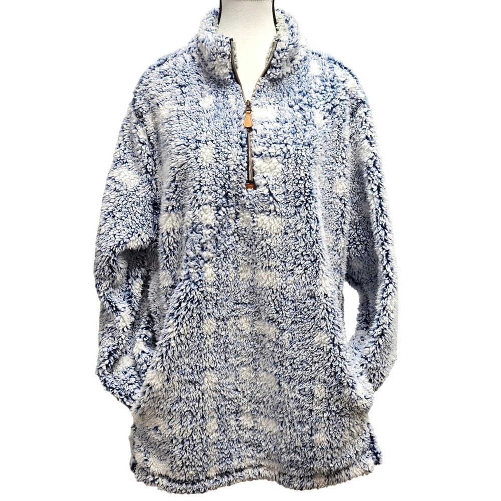 Giddy Up Glamour Sherpa Pullover Women 2XL Blue White Fleece Western Boho Cozy